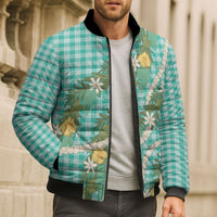 Aloha Puakenikeni Anthurium Pikake Lei Bomber Puffer Jacket Marine Hawaiian Palaka Pattern LT9 - Polynesian Pride