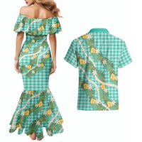 Aloha Puakenikeni Anthurium Pikake Lei Couples Matching Mermaid Dress and Hawaiian Shirt Marine Hawaiian Palaka Pattern LT9 - Polynesian Pride