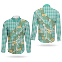 Aloha Puakenikeni Anthurium Pikake Lei Couples Matching Summer Maxi Dress and Long Sleeve Button Shirt Marine Hawaiian Palaka Pattern LT9 - Polynesian Pride