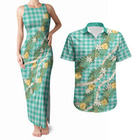 Aloha Puakenikeni Anthurium Pikake Lei Couples Matching Tank Maxi Dress and Hawaiian Shirt Marine Hawaiian Palaka Pattern LT9 Marine - Polynesian Pride