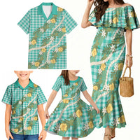 Aloha Puakenikeni Anthurium Pikake Lei Family Matching Mermaid Dress and Hawaiian Shirt Marine Hawaiian Palaka Pattern LT9 - Polynesian Pride