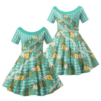 Aloha Puakenikeni Anthurium Pikake Lei Family Matching Off The Shoulder Long Sleeve Dress and Hawaiian Shirt Marine Hawaiian Palaka Pattern LT9 Daughter's Dress Marine - Polynesian Pride