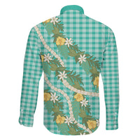 Aloha Puakenikeni Anthurium Pikake Lei Family Matching Off The Shoulder Long Sleeve Dress and Hawaiian Shirt Marine Hawaiian Palaka Pattern LT9 Son's Shirt Marine - Polynesian Pride