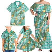 Aloha Puakenikeni Anthurium Pikake Lei Family Matching Off Shoulder Maxi Dress and Hawaiian Shirt Marine Hawaiian Palaka Pattern LT9 - Polynesian Pride
