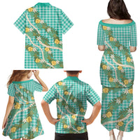 Aloha Puakenikeni Anthurium Pikake Lei Family Matching Puletasi and Hawaiian Shirt Marine Hawaiian Palaka Pattern