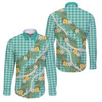 Aloha Puakenikeni Anthurium Pikake Lei Family Matching Puletasi and Hawaiian Shirt Marine Hawaiian Palaka Pattern LT9 Dad's Shirt - Long Sleeve Marine - Polynesian Pride