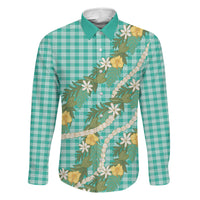 Aloha Puakenikeni Anthurium Pikake Lei Family Matching Puletasi and Hawaiian Shirt Marine Hawaiian Palaka Pattern LT9 Daughter's Dress Marine - Polynesian Pride