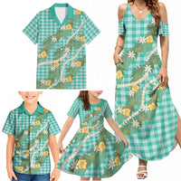 Aloha Puakenikeni Anthurium Pikake Lei Family Matching Summer Maxi Dress and Hawaiian Shirt Marine Hawaiian Palaka Pattern LT9 - Polynesian Pride