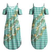 Aloha Puakenikeni Anthurium Pikake Lei Family Matching Summer Maxi Dress and Hawaiian Shirt Marine Hawaiian Palaka Pattern LT9 Mom's Dress Marine - Polynesian Pride