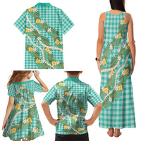 Aloha Puakenikeni Anthurium Pikake Lei Family Matching Tank Maxi Dress and Hawaiian Shirt Marine Hawaiian Palaka Pattern LT9 Mom's Dress Marine - Polynesian Pride