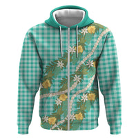 Aloha Puakenikeni Anthurium Pikake Lei Hoodie Marine Hawaiian Palaka Pattern LT9 Zip Hoodie Marine - Polynesian Pride