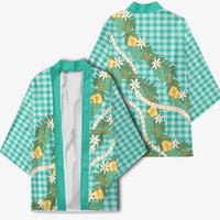 Aloha Puakenikeni Anthurium Pikake Lei Kimono Marine Hawaiian Palaka Pattern LT9 - Polynesian Pride