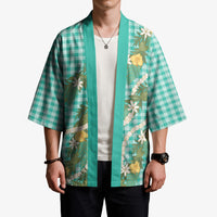 Aloha Puakenikeni Anthurium Pikake Lei Kimono Marine Hawaiian Palaka Pattern LT9 - Polynesian Pride