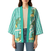 Aloha Puakenikeni Anthurium Pikake Lei Kimono Marine Hawaiian Palaka Pattern LT9 - Polynesian Pride
