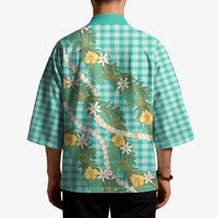 Aloha Puakenikeni Anthurium Pikake Lei Kimono Marine Hawaiian Palaka Pattern LT9 - Polynesian Pride