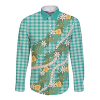 Aloha Puakenikeni Anthurium Pikake Lei Long Sleeve Button Shirt Marine Hawaiian Palaka Pattern LT9 Unisex Marine - Polynesian Pride