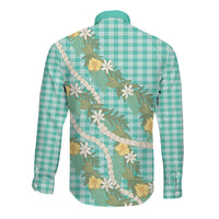 Aloha Puakenikeni Anthurium Pikake Lei Long Sleeve Button Shirt Marine Hawaiian Palaka Pattern LT9 - Polynesian Pride