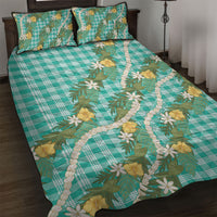 Aloha Puakenikeni Anthurium Pikake Lei Quilt Bed Set Marine Hawaiian Palaka Pattern LT9 Marine - Polynesian Pride