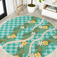 Aloha Puakenikeni Anthurium Pikake Lei Round Carpet Marine Hawaiian Palaka Pattern LT9 Marine - Polynesian Pride