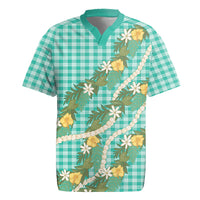 Aloha Puakenikeni Anthurium Pikake Lei Rugby Jersey Marine Hawaiian Palaka Pattern