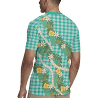 Aloha Puakenikeni Anthurium Pikake Lei Rugby Jersey Marine Hawaiian Palaka Pattern