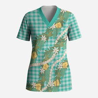 Aloha Puakenikeni Anthurium Pikake Lei Scrub Top Marine Hawaiian Palaka Pattern LT9 Adult Marine - Polynesian Pride