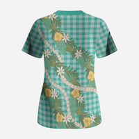 Aloha Puakenikeni Anthurium Pikake Lei Scrub Top Marine Hawaiian Palaka Pattern LT9 - Polynesian Pride