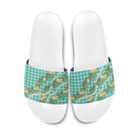 Aloha Puakenikeni Anthurium Pikake Lei Slide Sandals Marine Hawaiian Palaka Pattern LT9 Marine - Polynesian Pride