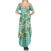 Aloha Puakenikeni Anthurium Pikake Lei Summer Maxi Dress Marine Hawaiian Palaka Pattern