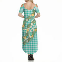 Aloha Puakenikeni Anthurium Pikake Lei Summer Maxi Dress Marine Hawaiian Palaka Pattern LT9 - Polynesian Pride