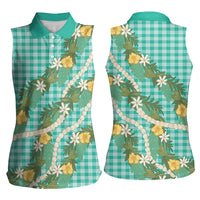 Aloha Puakenikeni Anthurium Pikake Lei Women Sleeveless Polo Shirt Marine Hawaiian Palaka Pattern