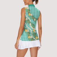 Aloha Puakenikeni Anthurium Pikake Lei Women Sleeveless Polo Shirt Marine Hawaiian Palaka Pattern