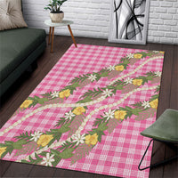 Aloha Puakenikeni Anthurium Pikake Lei Area Rug Tropical Pink Hawaiian Palaka Pattern