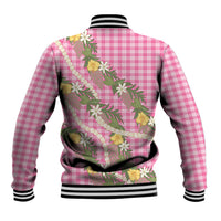 Aloha Puakenikeni Anthurium Pikake Lei Baseball Jacket Tropical Pink Hawaiian Palaka Pattern LT9 - Polynesian Pride