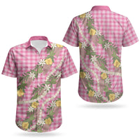 Aloha Puakenikeni Anthurium Pikake Lei Couples Matching Long Sleeve Bodycon Dress and Hawaiian Shirt Tropical Pink Hawaiian Palaka Pattern LT9 - Polynesian Pride
