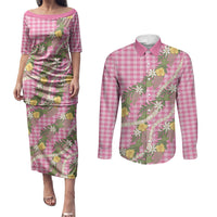 Aloha Puakenikeni Anthurium Pikake Lei Couples Matching Puletasi and Long Sleeve Button Shirt Tropical Pink Hawaiian Palaka Pattern LT9 Pink - Polynesian Pride