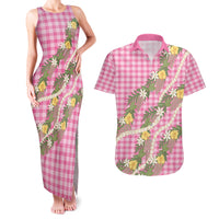 Aloha Puakenikeni Anthurium Pikake Lei Couples Matching Tank Maxi Dress and Hawaiian Shirt Tropical Pink Hawaiian Palaka Pattern LT9 Pink - Polynesian Pride