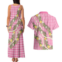Aloha Puakenikeni Anthurium Pikake Lei Couples Matching Tank Maxi Dress and Hawaiian Shirt Tropical Pink Hawaiian Palaka Pattern LT9 - Polynesian Pride