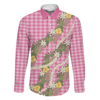 Aloha Puakenikeni Anthurium Pikake Lei Family Matching Long Sleeve Bodycon Dress and Hawaiian Shirt Tropical Pink Hawaiian Palaka Pattern LT9 Daughter's Dress Pink - Polynesian Pride