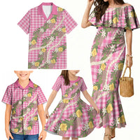 Aloha Puakenikeni Anthurium Pikake Lei Family Matching Mermaid Dress and Hawaiian Shirt Tropical Pink Hawaiian Palaka Pattern LT9 - Polynesian Pride