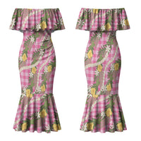 Aloha Puakenikeni Anthurium Pikake Lei Family Matching Mermaid Dress and Hawaiian Shirt Tropical Pink Hawaiian Palaka Pattern LT9 Mom's Dress Pink - Polynesian Pride