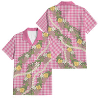 Aloha Puakenikeni Anthurium Pikake Lei Family Matching Off Shoulder Short Dress and Hawaiian Shirt Tropical Pink Hawaiian Palaka Pattern LT9 Dad's Shirt - Short Sleeve Pink - Polynesian Pride
