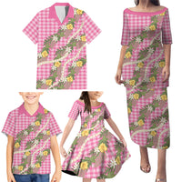 Aloha Puakenikeni Anthurium Pikake Lei Family Matching Puletasi and Hawaiian Shirt Tropical Pink Hawaiian Palaka Pattern LT9 - Polynesian Pride