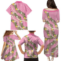 Aloha Puakenikeni Anthurium Pikake Lei Family Matching Puletasi and Hawaiian Shirt Tropical Pink Hawaiian Palaka Pattern LT9 Mom's Dress Pink - Polynesian Pride