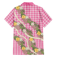 Aloha Puakenikeni Anthurium Pikake Lei Family Matching Puletasi and Hawaiian Shirt Tropical Pink Hawaiian Palaka Pattern LT9 Dad's Shirt - Long Sleeve Pink - Polynesian Pride