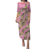 Aloha Puakenikeni Anthurium Pikake Lei Family Matching Puletasi and Hawaiian Shirt Tropical Pink Hawaiian Palaka Pattern