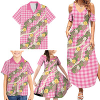 Aloha Puakenikeni Anthurium Pikake Lei Family Matching Summer Maxi Dress and Hawaiian Shirt Tropical Pink Hawaiian Palaka Pattern LT9 - Polynesian Pride