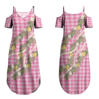 Aloha Puakenikeni Anthurium Pikake Lei Family Matching Summer Maxi Dress and Hawaiian Shirt Tropical Pink Hawaiian Palaka Pattern LT9 Mom's Dress Pink - Polynesian Pride