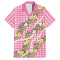 Aloha Puakenikeni Anthurium Pikake Lei Family Matching Summer Maxi Dress and Hawaiian Shirt Tropical Pink Hawaiian Palaka Pattern LT9 Dad's Shirt - Short Sleeve Pink - Polynesian Pride