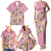 Aloha Puakenikeni Anthurium Pikake Lei Family Matching Tank Maxi Dress and Hawaiian Shirt Tropical Pink Hawaiian Palaka Pattern LT9 - Polynesian Pride